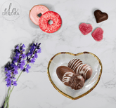 Travessa em Formato de Coração de Vidro Martelado com Borda Rose Gold P - Ela Decora